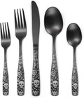 Pattern Matte Silverware Set for 8 - Gothic Black 40-Piece Flatware