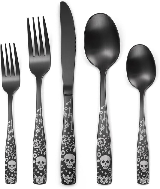 Pattern Matte Silverware Set for 8 - Gothic Black Flatware