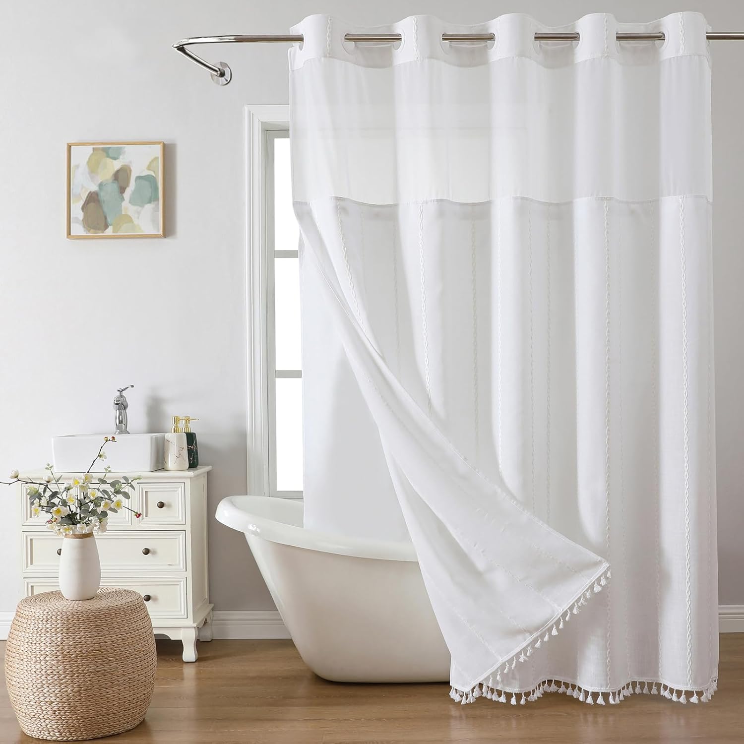 No Hook Extra Long Shower Curtain Set for Modern Farmhouse Style