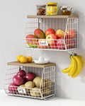 White Wire Basket Fruit Storage Set of 2 - Counter & Wall Organizer