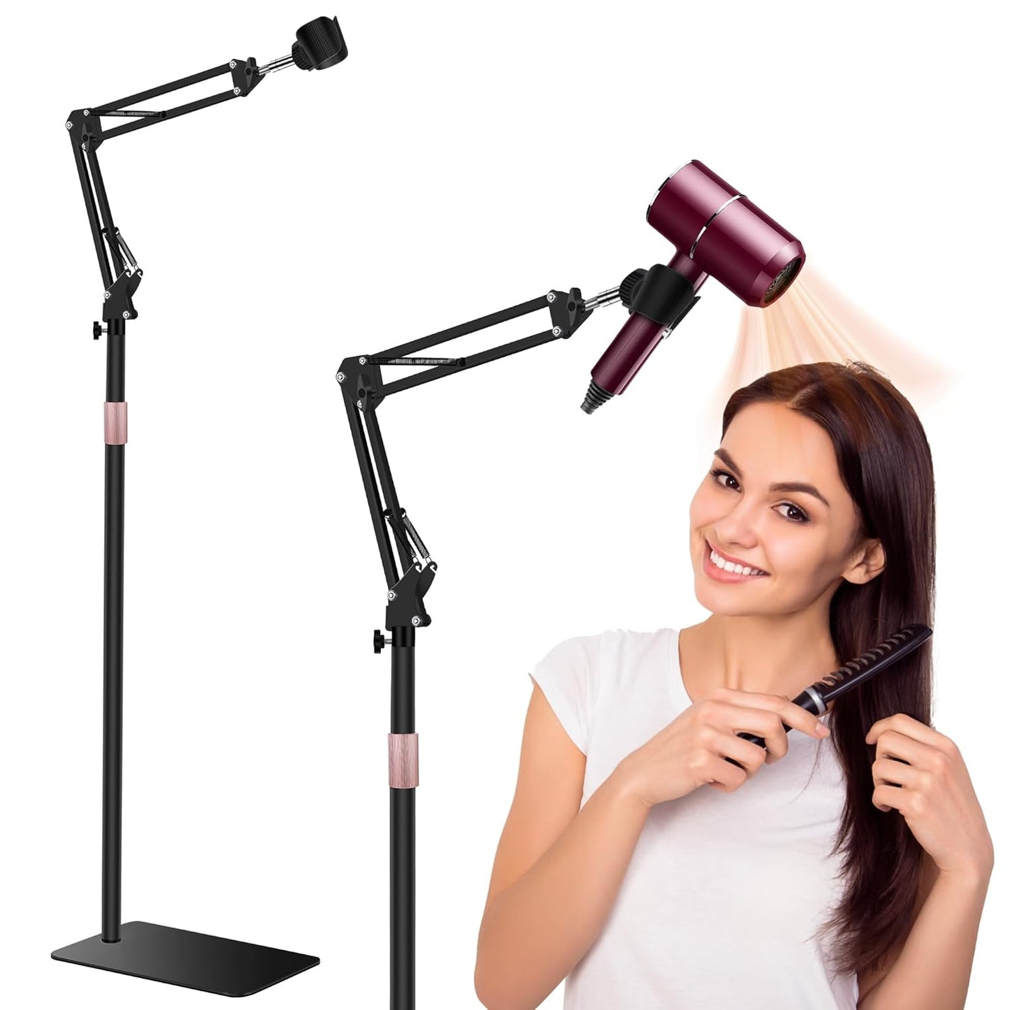 Handsfree Hair Dryer Holder - Adjustable Height Stand
