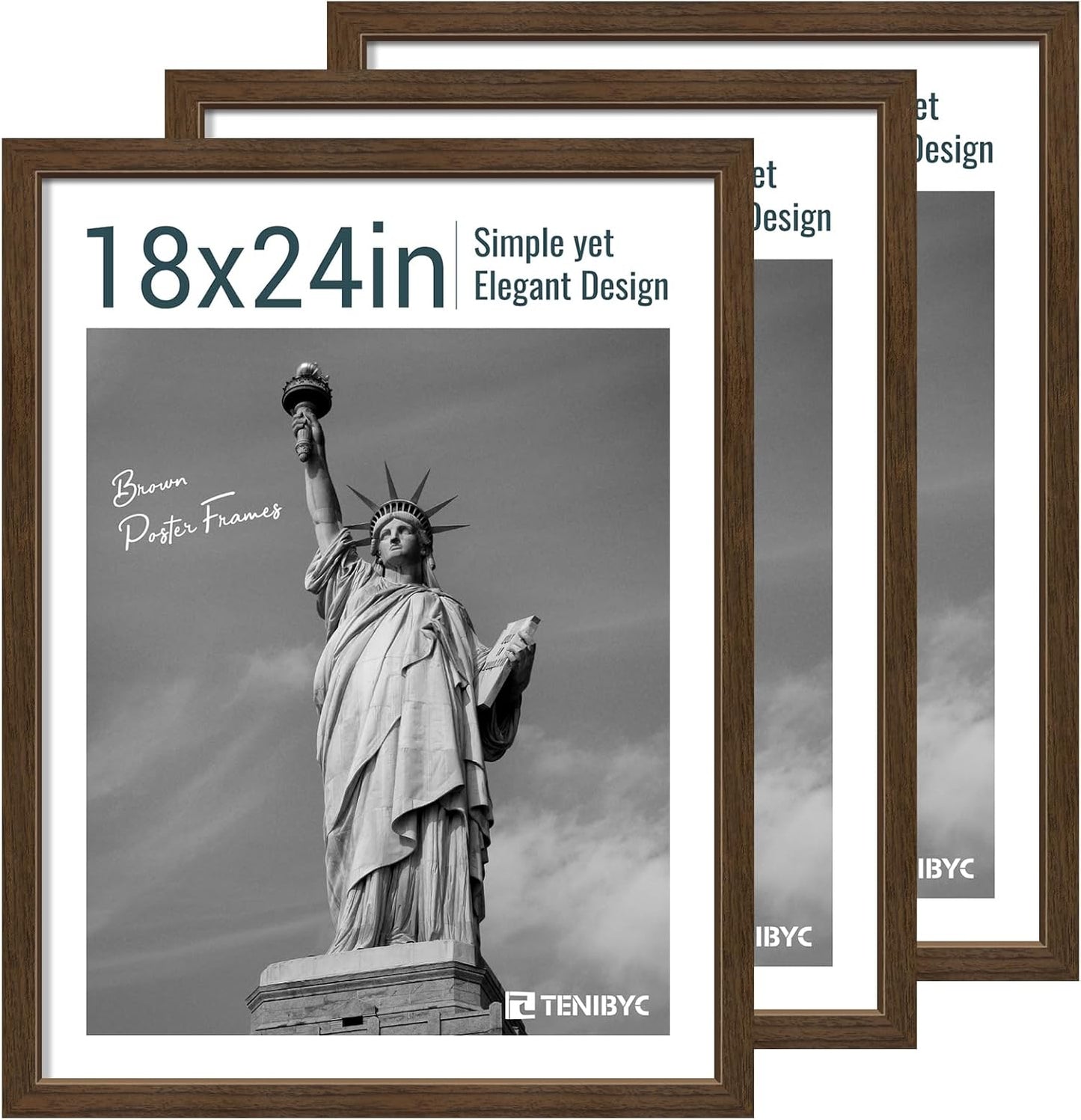 18x24 Poster Frame 3 Pack - Brown Woodgrain for Elegant Display