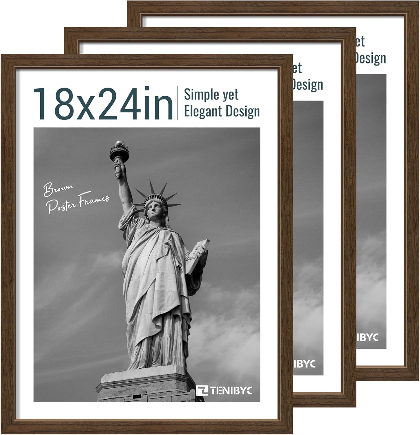 18x24 Poster Frame 3 Pack - Brown Woodgrain for Elegant Display