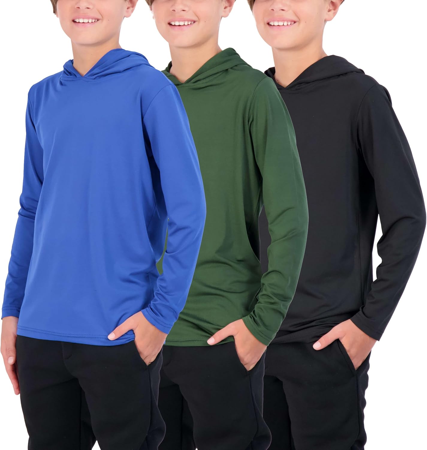 Dry-Fit Youth Boys Long Sleeve Hoodie Sweatshirts 3 Pack