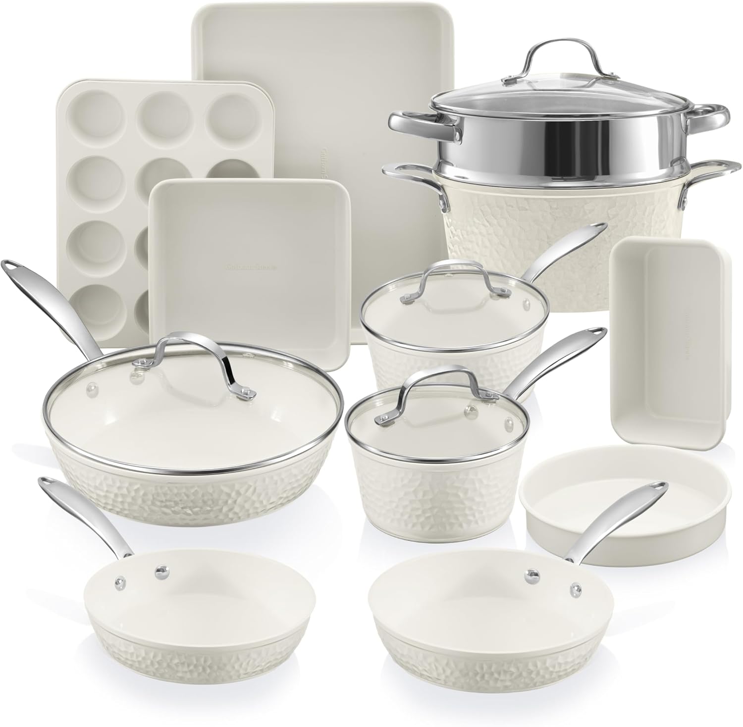 Gotham Steel Hammered 15Pcs Ceramic Cookware Set Nonstick