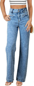 Sidefeel Women's High Waisted Straight Leg Jeans - Flattering Stretch
