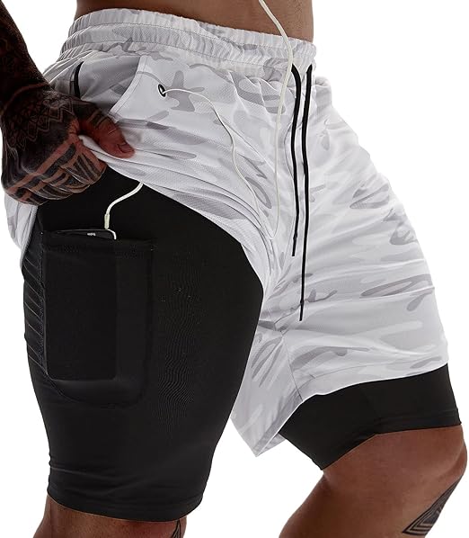 JWJ Mens 2 in 1 Running Shorts for Quick Dry Athletic Wear