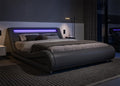 Full Size LED Platform Bed Frame in Grey Faux Leather - Adjustable
