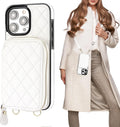 White Crossbody Wallet Case for iPhone 15 Pro Max - RFID Zipper Folio