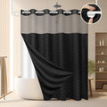 Boho Black Shower Curtain Set - Waterproof & Washable Fabric, Mesh Top Window - 71 x 74 | FADOTY