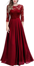 Women's Floral Lace 3/4 Sleeve Formal Maxi Dress - Elegant Fit