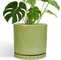 Ceramic Pot for Plants 10 in - Boho Round Planter with Drainage
