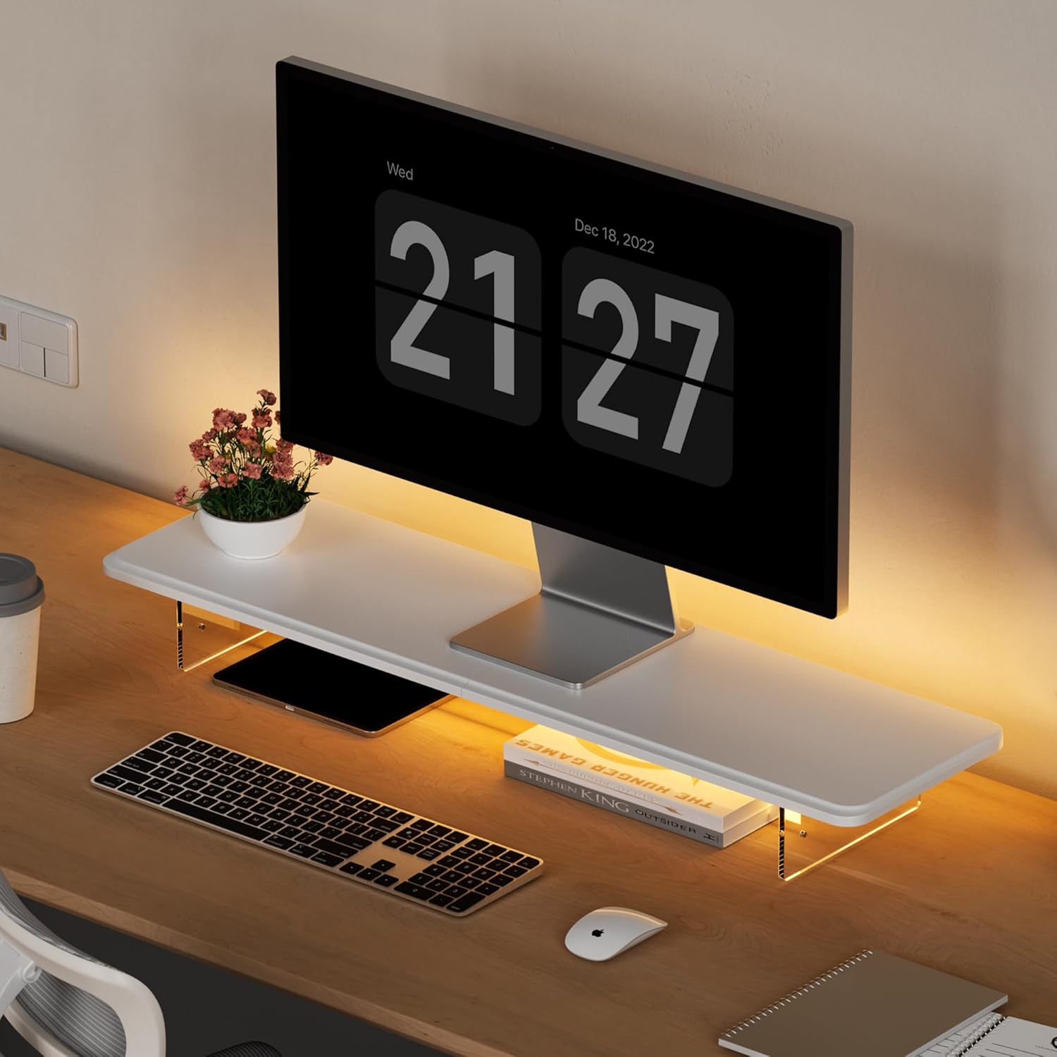 Monitor Stand Riser with LED Light and Adjustable Legs for Desk