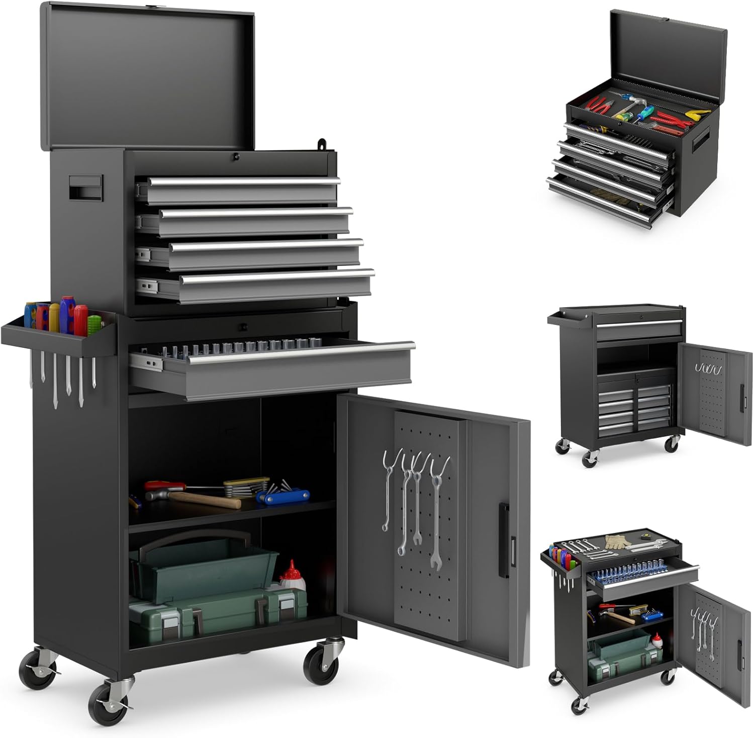 Goplus 5-Drawer Rolling Tool Chest with Detachable Toolbox