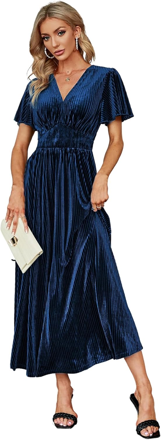 Elegant V Neck Velvet Maxi Dress for Weddings and Events
