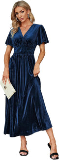 Velvet Maxi Dress V Neck Empire Waist - Flattering Formal Maxi