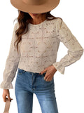 Women Eyelet Long Sleeve Lace Top - Dressy Crochet Embroidered