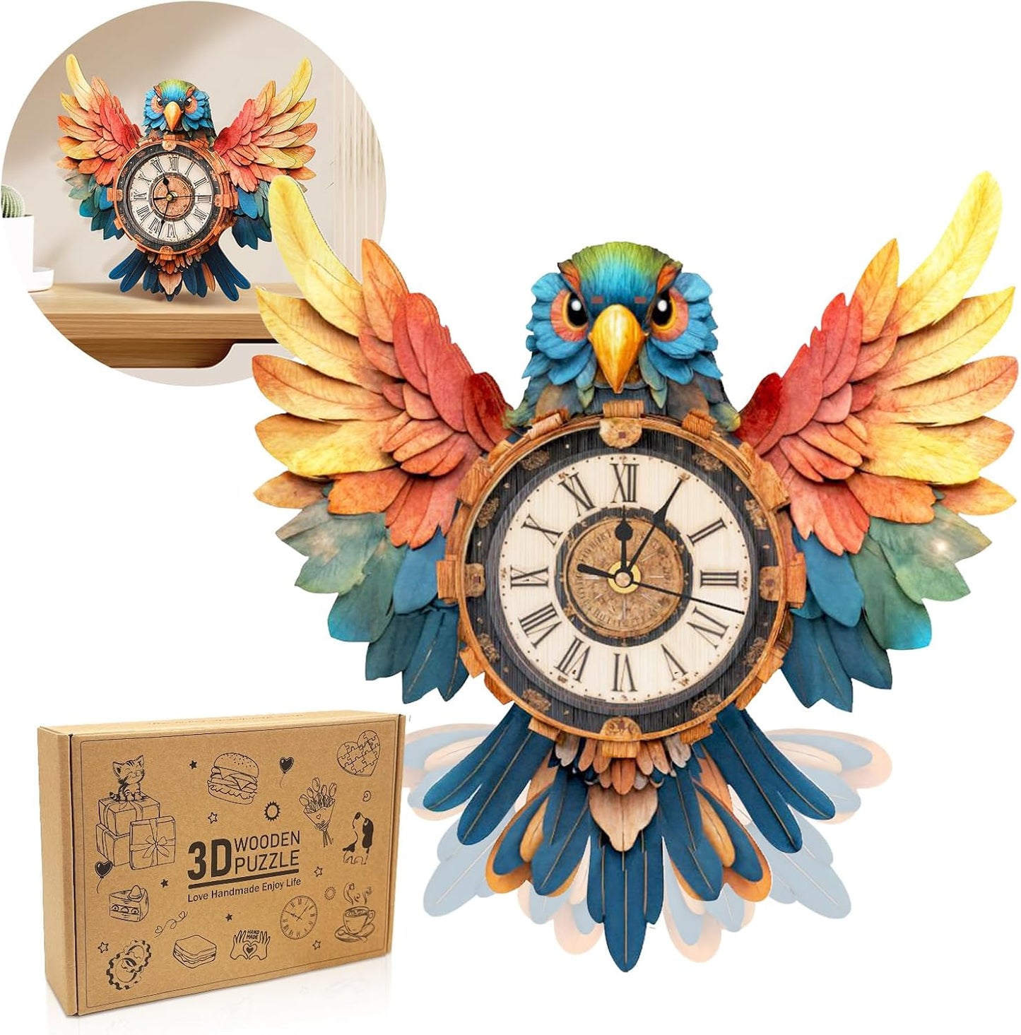 3D Puzzle for Adults Clock - Unique Parrot Design Model Kit