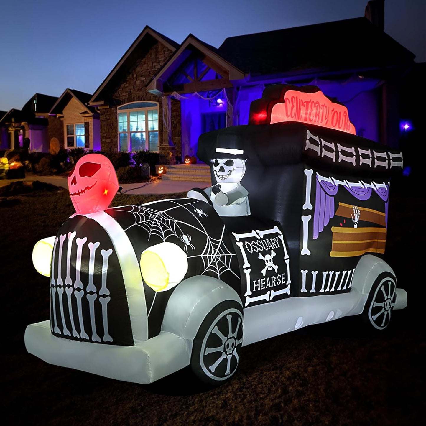 8.8Ft Long Halloween Inflatables Hearse Coffin Decorations