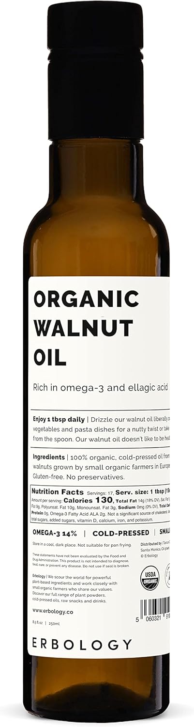 Erbology Organic Walnut Oil - Cold-Pressed for Cognitive Health
