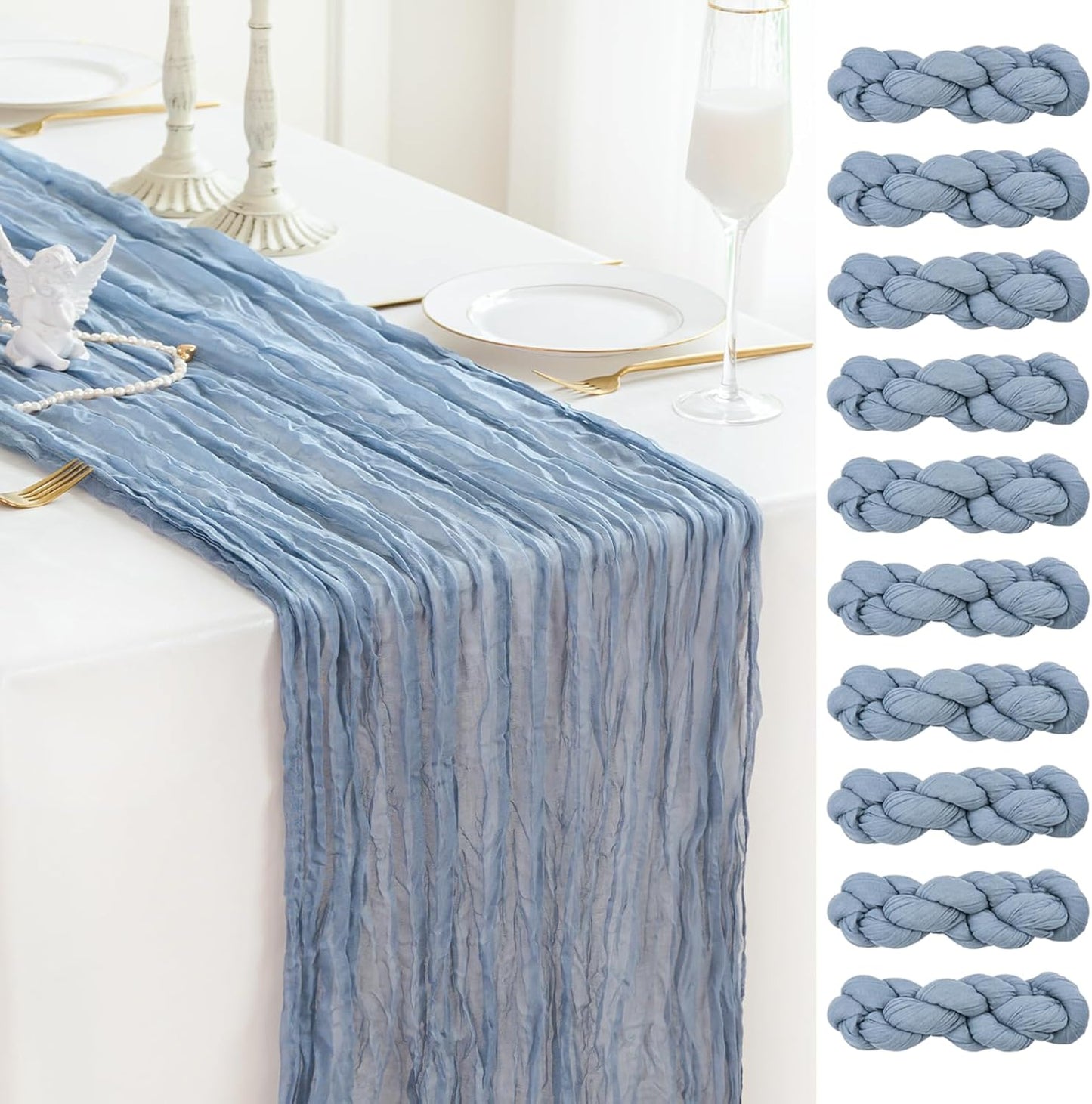 Dusty Blue Cheesecloth Table Runner for Elegant Fall Decor