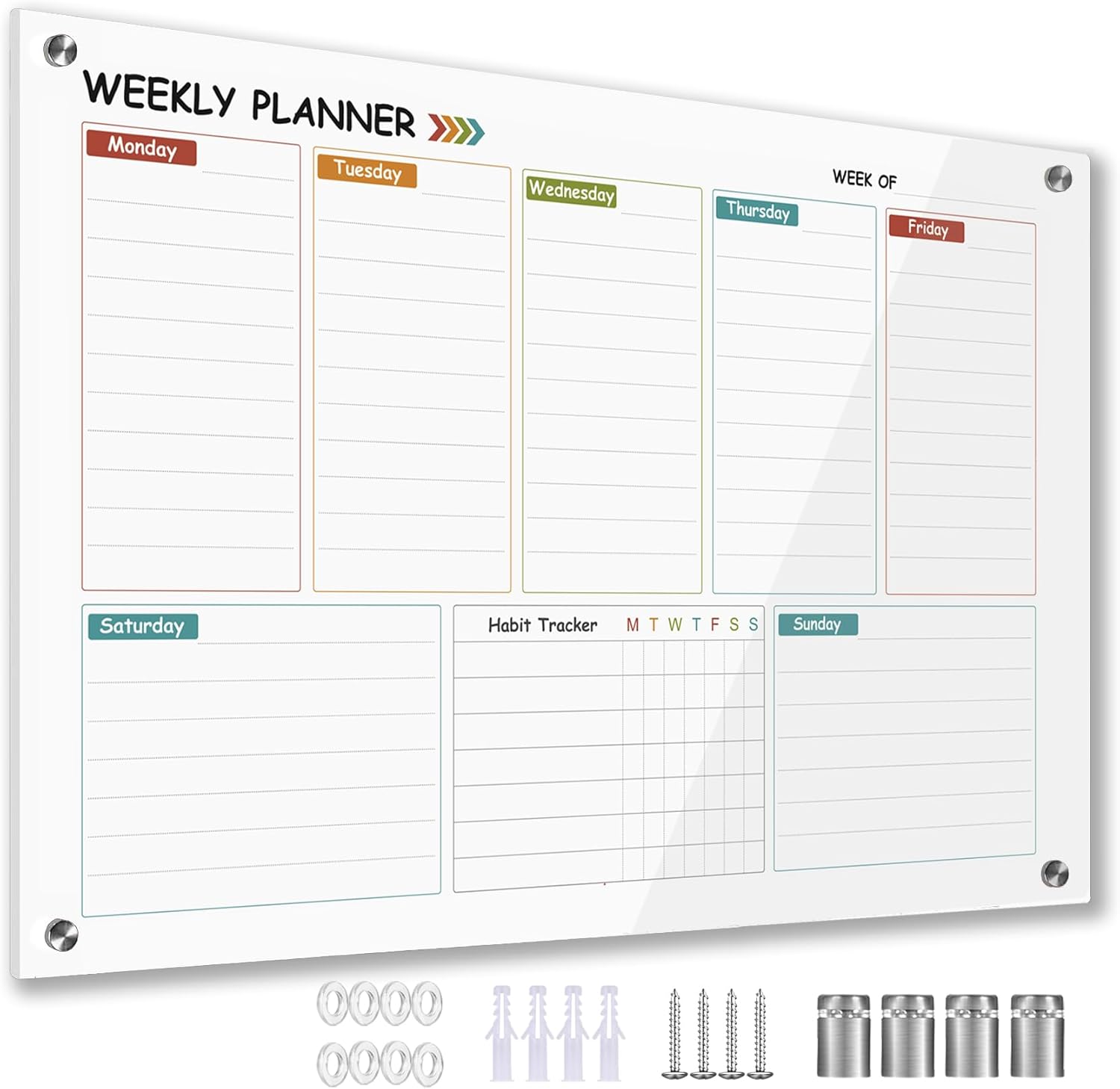 Colorful Weekly Dry Erase Board for Wall - 24x18 in Design