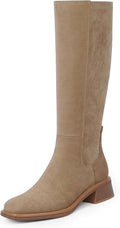 Knee High Boots for Women Faux Suede Low Heel - Stretch Fit