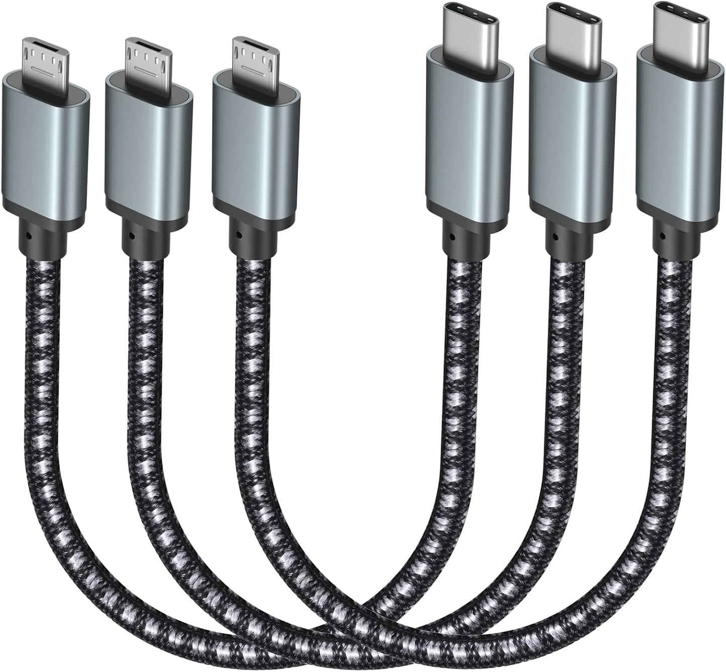 Fast Charge 3-Pack 1ft USB C to Micro USB Cable by Pofesun
