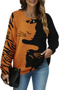 Women Christmas Cat Graphic Oversized Knit Sweater - Cozy Fit