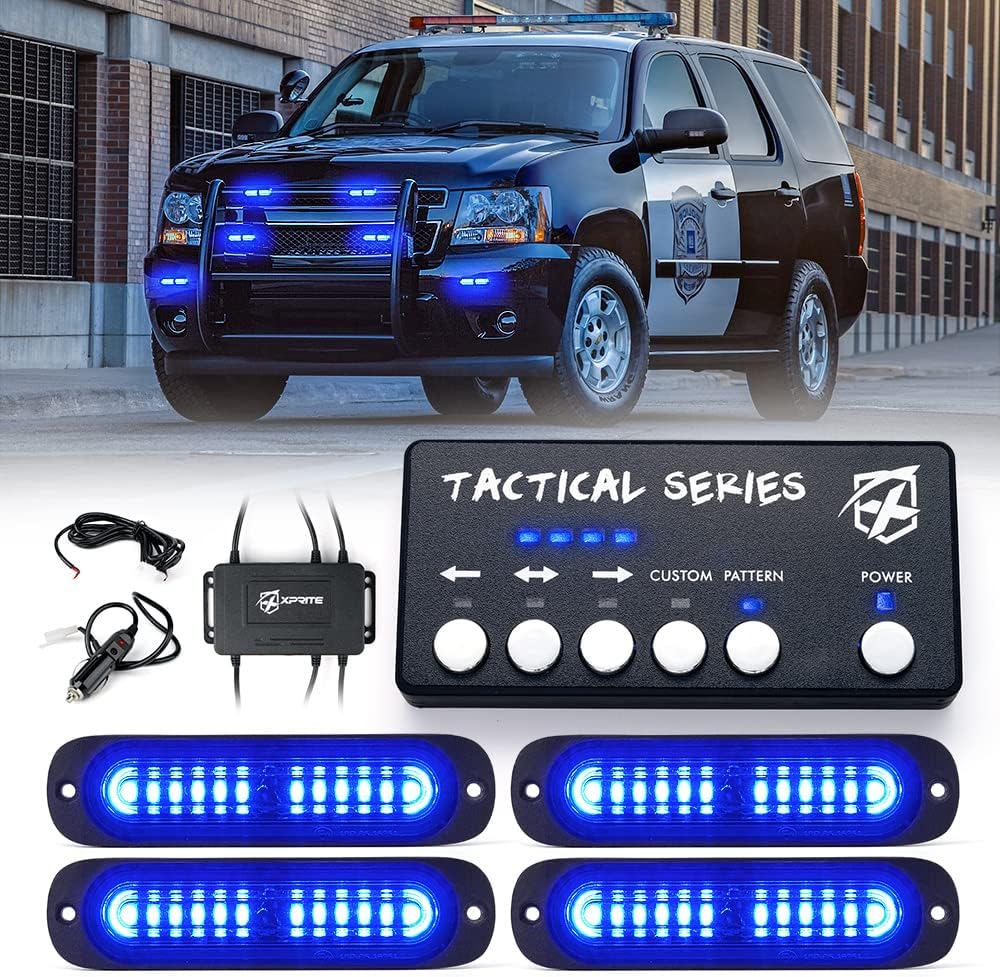 Xprite Blue LED Surface Mount Strobe Police Lights Kit for Safety