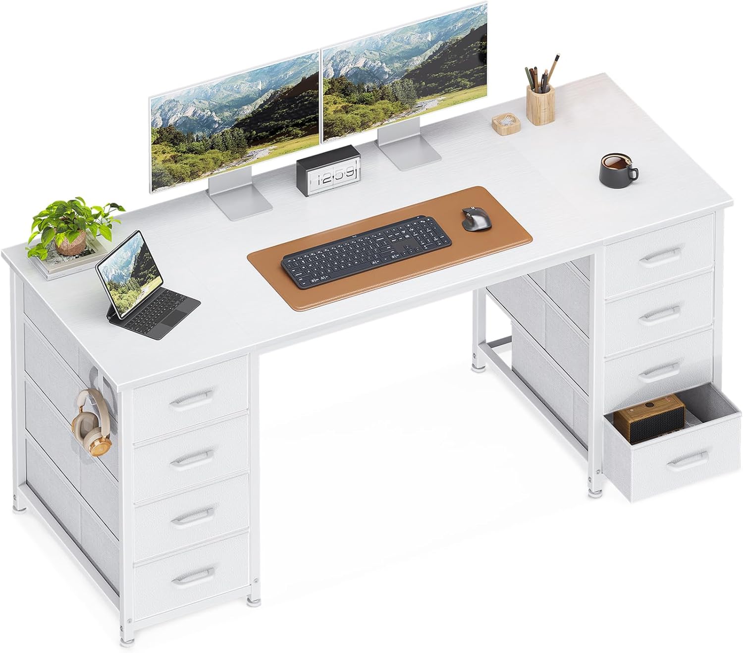 ODK 55 Inch Computer Desk with 8 Fabric Drawers for Home Office