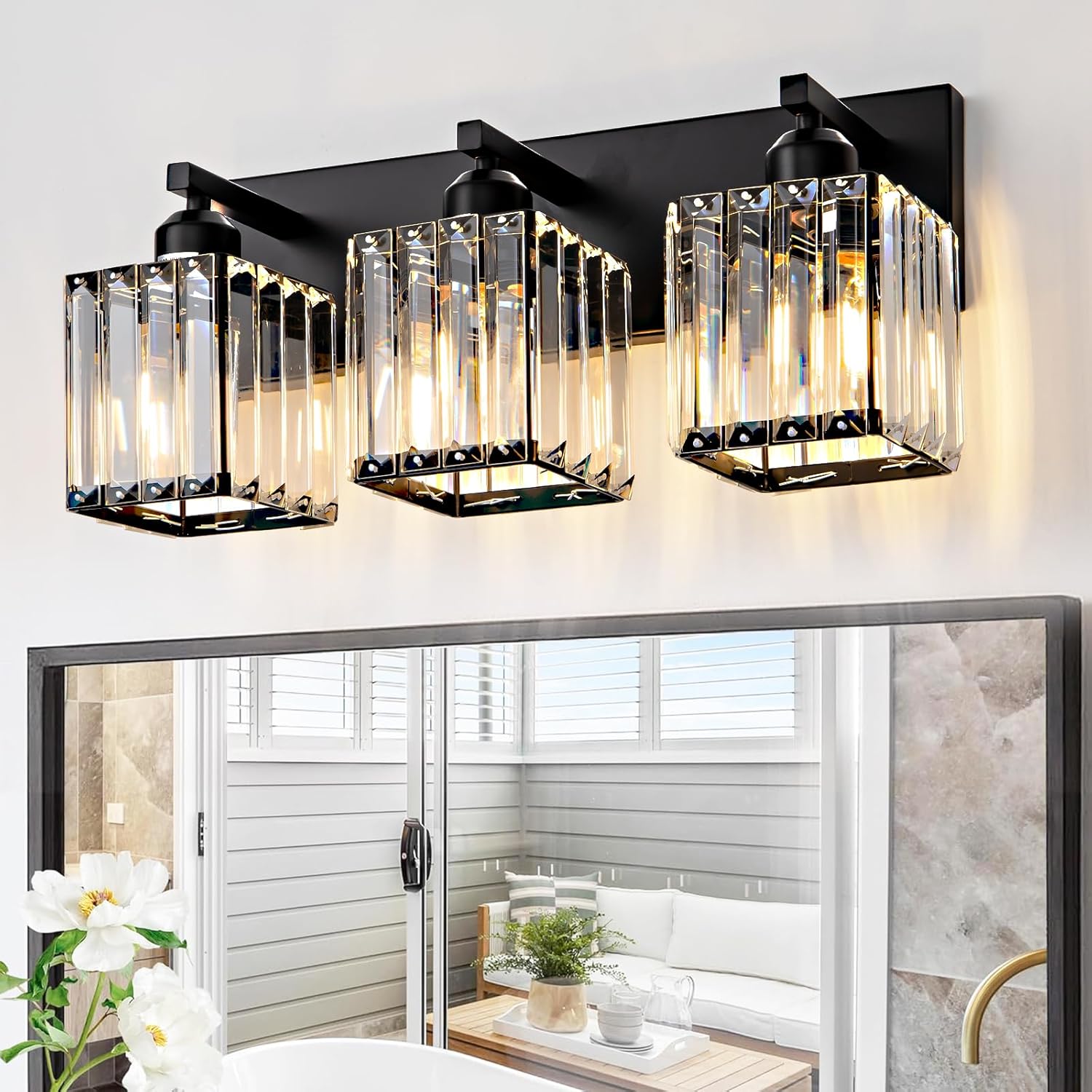 Aixialin Black Bathroom Vanity Light with Crystal Design