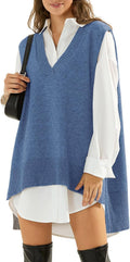 Oversized Sweater Vest Knit V Neck Tunic - Cozy Layering Staple EXLURA