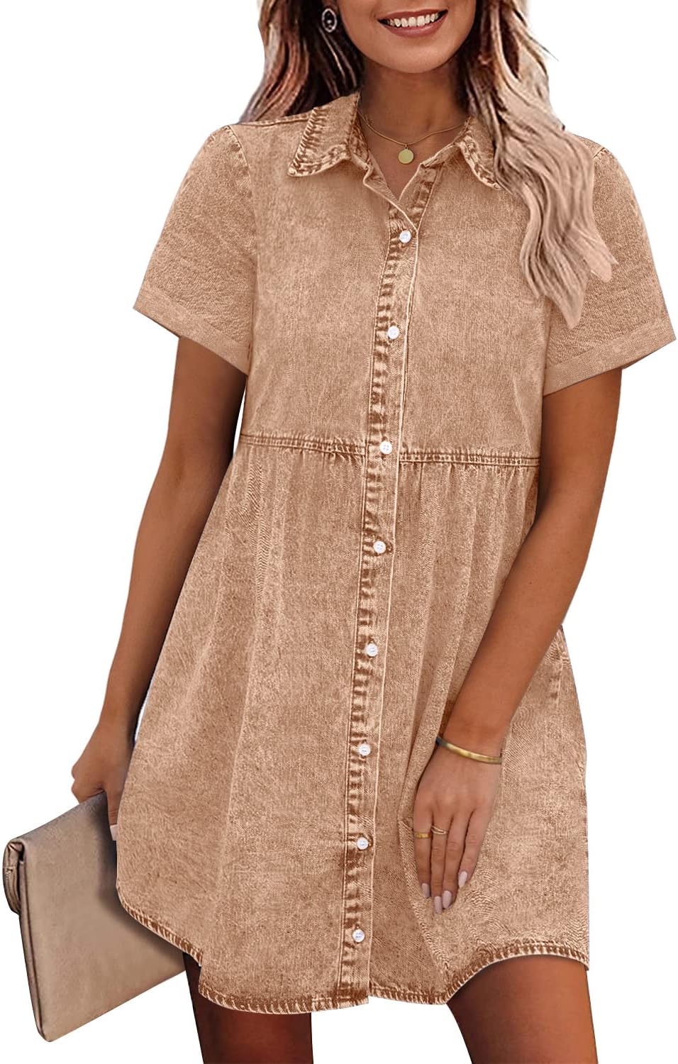 Stylish Denim Dress for Women with Babydoll Tiered Design