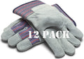 Greendale Leather & Cotton Work Gloves 12 Pack - Durable Protection