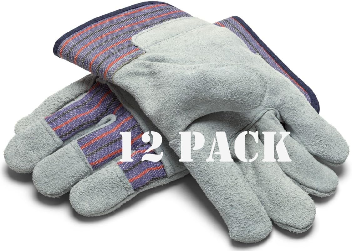 Greendale Leather & Cotton Work Gloves - Heavy Duty 12 Pack