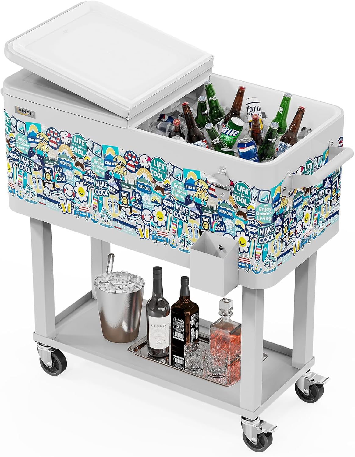 VINGLI 80 Quart Rolling Ice Chest for Outdoor Parties and Events