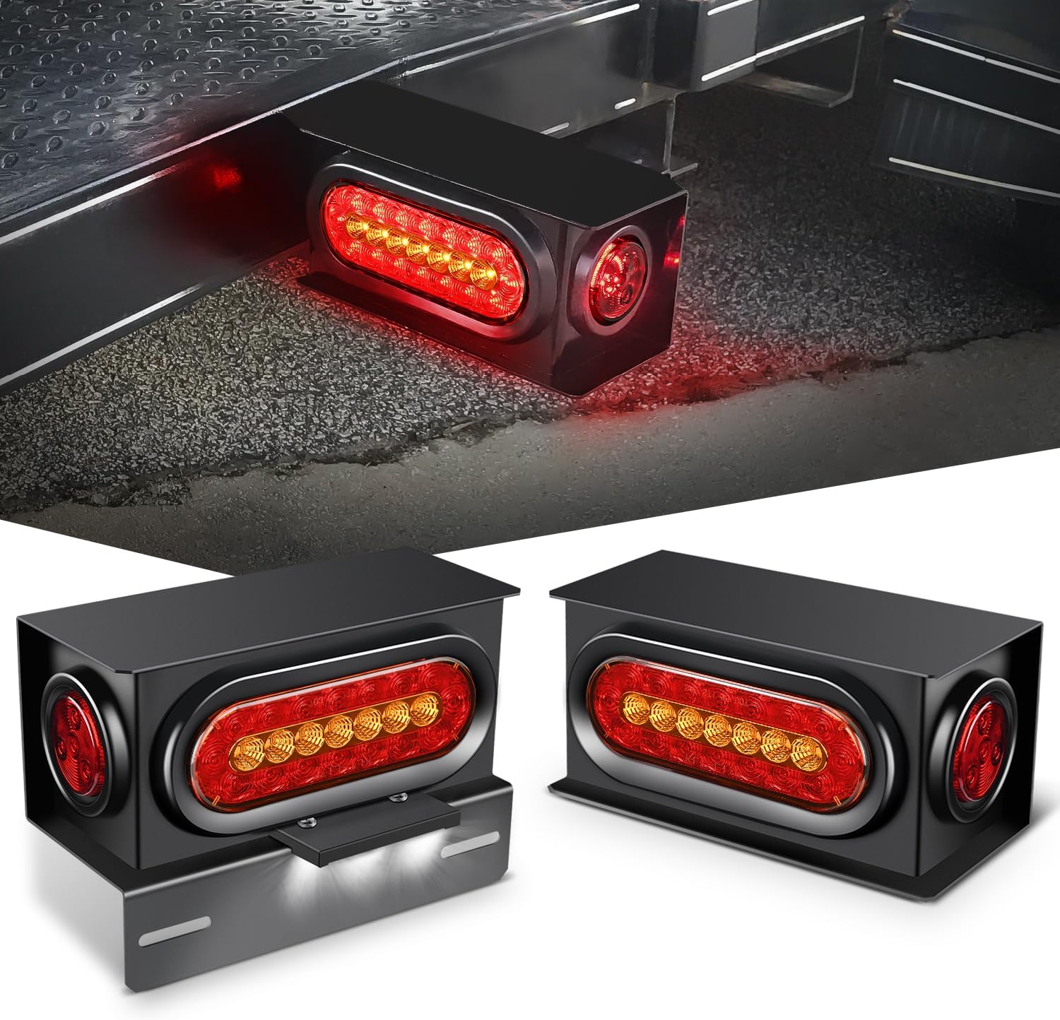 Nilight Steel Trailer Light Boxes Kit with 3LED License Plate Lights