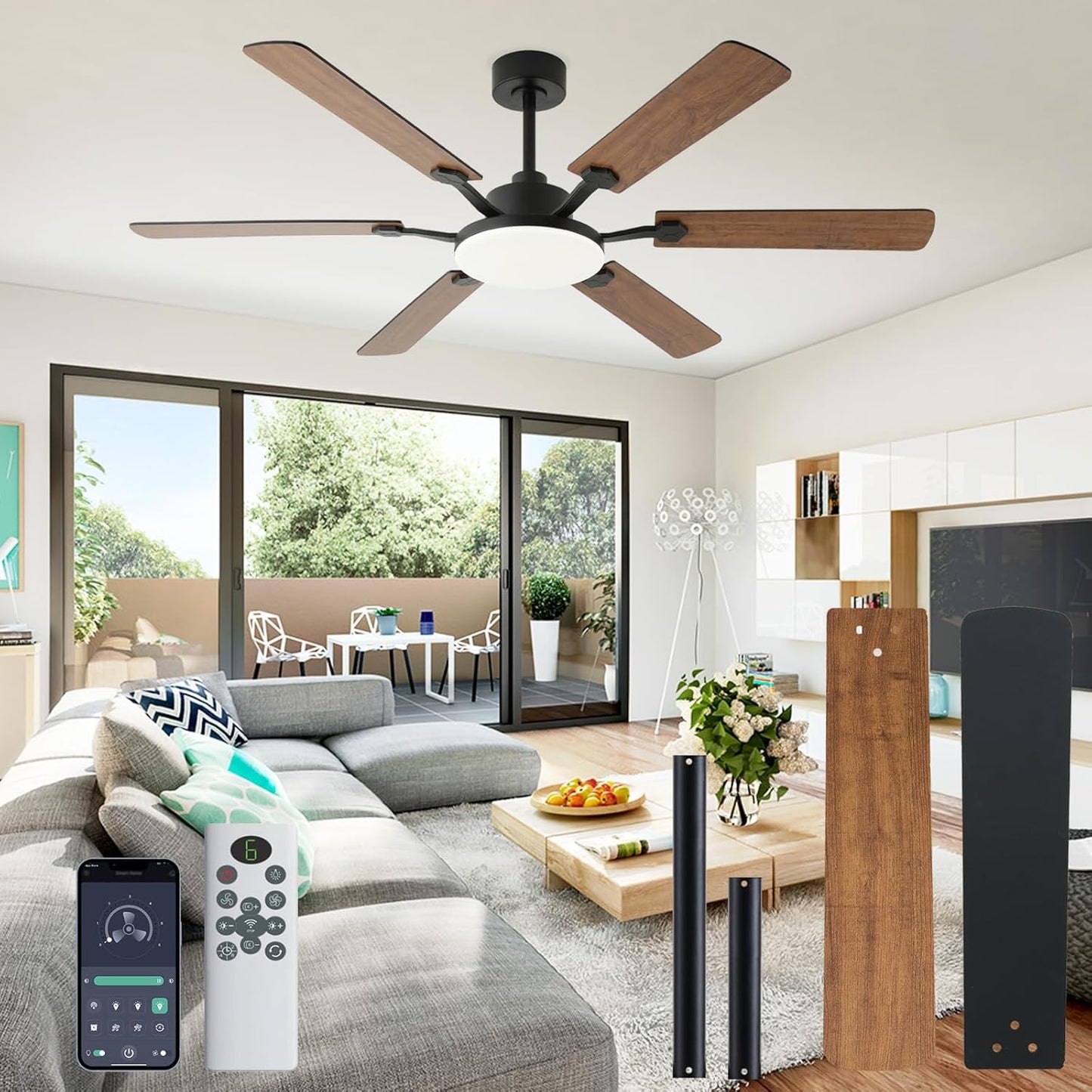 60 Inch Ceiling Fan with Lights and Remote Control for Home