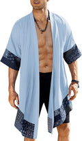 Men's Ruffle Shawl Collar Lightweight Cardigan Kimono - Breathable