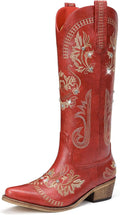 Cowboy Boots for Women Red Wide Calf Knee High Glitter Rhinestone