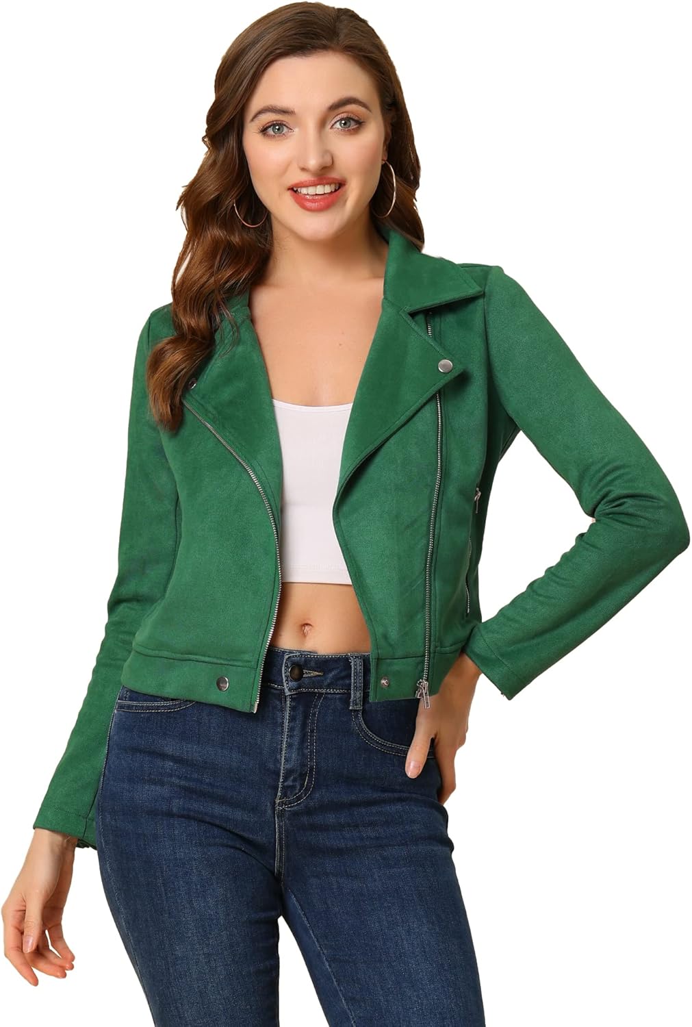 Chic Faux Suede Biker Moto Jacket for Women by Allegra K