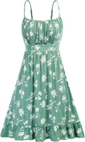 Spaghetti Strap Floral Midi Dress - Flowy Ruffle Hem, Casual