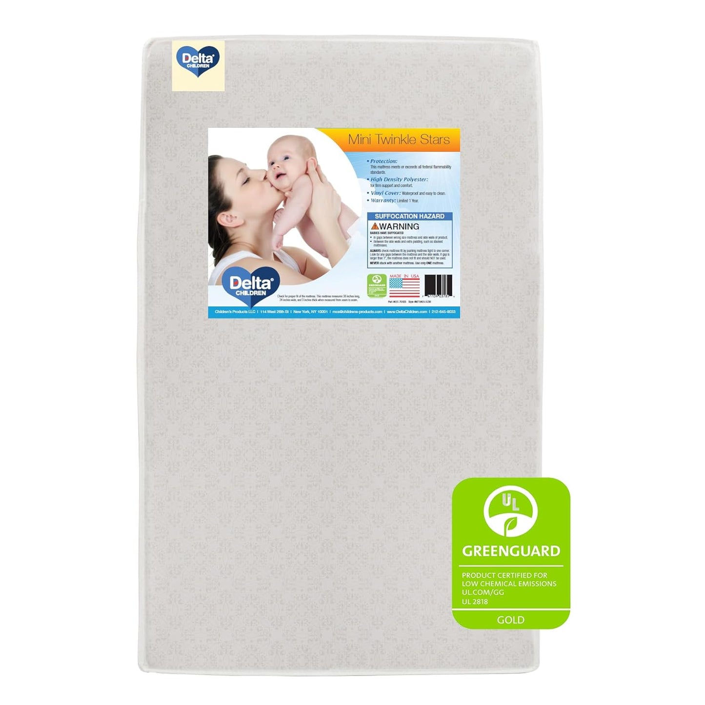 Delta Children Twinkle Stars Mini Crib Mattress for Safe Sleep