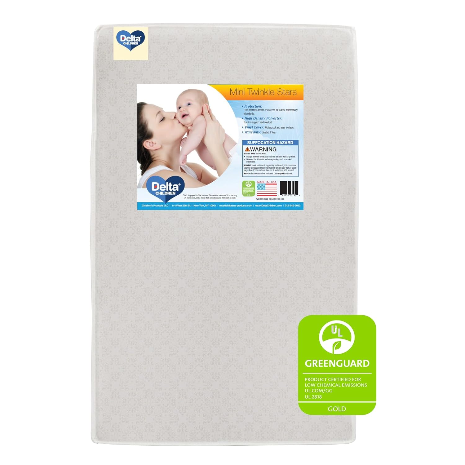 Delta Children Twinkle Stars Mini Crib Mattress for Safe Sleep