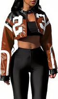 Leather Cropped Motorcycle Jacket Women - Y2K Street Bomber Faux