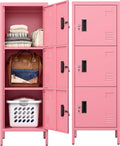 Aobabo Metal Locker 3-Door Pink Storage Locker - Secure, Stylish Fit