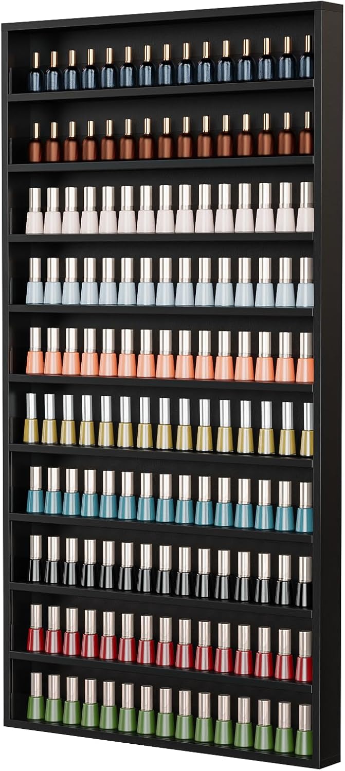 10-Tier Nail Polish Organizer Wall Mount for Home Spa & Studio