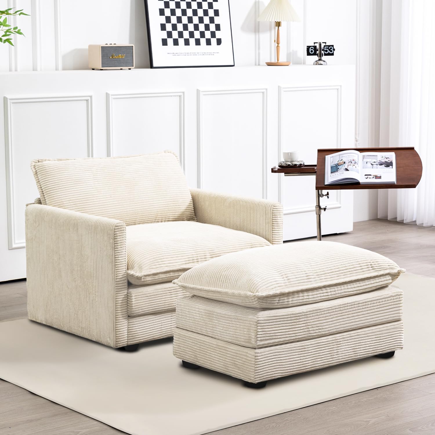 Modern Corduroy Armchair with Ottoman for Ultimate Comfort