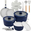 NutriChef 18-Piece Ceramic Cookware Set with Detachable Handles